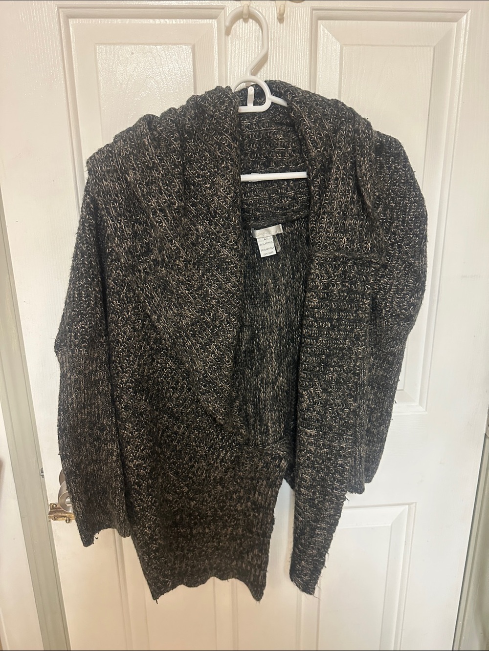 InCashmere Marled Black and Cream Shawl Collar Cardigan
